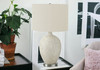 28" White and Silver Ceramic Round Table Lamp with Cream Drum Shade