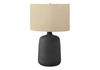 24" Black Ceramic Round Table Lamp with Beige Drum Shade