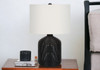 23" Black Rattan Round Table Lamp with Ivory Drum Shade