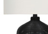 23" Black Rattan Round Table Lamp with Ivory Drum Shade