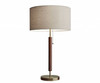 26" Antiqued Brass Solid Wood Table Lamp with Beige Drum Shade