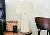 29" White Ceramic Geometric Table Lamp with Ivory Drum Shade
