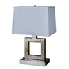 22" Nickel Open Square Table Lamp with White Rectangle Shade
