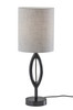 28" Black Solid Wood Round Table Lamp with Gray Drum Shade