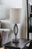 28" Black Solid Wood Round Table Lamp with Gray Drum Shade