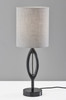 28" Black Solid Wood Round Table Lamp with Gray Drum Shade