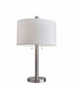 28" Silver Metal Two Light Bedside Table Lamp with White Drum Shade