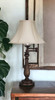 30" Rust Metal Table Lamp with Pearl Bell Shade