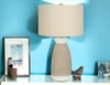 27" Brown and White Ceramic Round Table Lamp with Beige Drum Shade