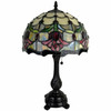 19" Dark Brown Metal Candlestick Table Lamp with Orange Dome Shade