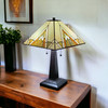 22" Dark Brown Metal Two-Light Candlestick Table Lamp with Beige Shade