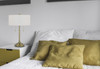 20" Antiqued Brass Metal Two Light Table Lamp with White Drum Shade