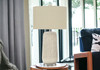 31" Cream Ceramic Geometric Table Lamp with Beige Drum Shade