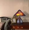 17" Rust Metal Two Light Round Table Lamp with Amber Empire Shade