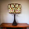 21" Dark Brown Metal Two Light Candlestick Table Lamp with Beige Shade