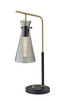 24" Black and Gold Metal Desk Lamp with Light Gray Cone Shade