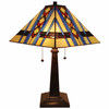 22" Dark Brown Metal Two Light Candlestick Table Lamp with Blue Empire Shade