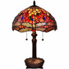 22" Dark Brown Metal Two Light Candlestick Table Lamp with Red and Black Shade