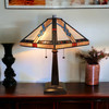 22" Dark Brown Metal Two Light Candlestick Table Lamp with Off White Empire Lamp Shade