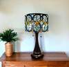 22" Dark Brown Metal Two Light Candlestick Table Lamp with Green Shade