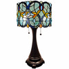 22" Dark Brown Metal Two Light Candlestick Table Lamp with Green Shade