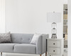 28" Nickel Metal Table Lamp with White Drum Shade