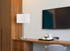 30" Nickel Metal Cylinder USB Table Lamp with White Drum Shade