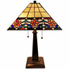 22" Dark Brown Metal Two Light Candlestick Table Lamp with Orange Empire Shade