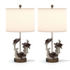Set of Two 27" Brown Table Lamp with White Drum Shade