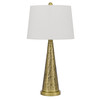 27" Antiqued Brass Metal Geometric Table Lamp with White Empire Shade