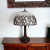 23" Dark Brown Two Light Candlestick Metal Table Lamp with White Lamp Shade