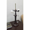 23in Dark Brown Metal Two-Light Candlestick Table Lamp with White Shade