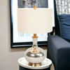 27" Silver Metallic Glass LED Table Lamp with Ivory Drum Shade