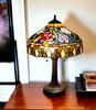 23" Dark Brown Metal Two Light Candlestick Table Lamp with Red and Black Shade