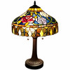 23" Dark Brown Metal Two Light Candlestick Table Lamp with Red and Black Shade