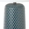 Set of Two 30" Blue Ceramic Geometric Table Lamp with White Drum Shade