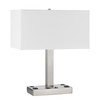 21" Nickel Metal Two Light Desk USB Table Lamp with White Shade