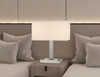 21" Nickel Metal Two Light Desk USB Table Lamp with White Shade