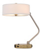 20" Brown Metal Two Light Lantern Desk USB Table Lamp with White Drum Shade