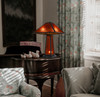 24" Burnt Orange Metal Two Light Table Lamp with Amber Square Shade