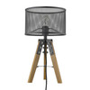 20" Brown Solid Wood Tripod Table Lamp with Black Drum Shade