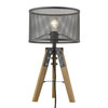 20" Brown Solid Wood Tripod Table Lamp with Black Drum Shade