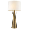 34" Brass Metal Two Light Table Lamp with White Empire Shade