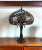 24" Dark Brown Metal Two Light Candlestick Table Lamp with Red Dome Shade