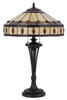 26" Black Metal Two Light Candlestick Table Lamp with Ivory and Red Dome Shade