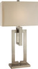 36" Nickel Iron Geometric Table Lamp with Ivory Shade