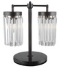 18" Black Iron Two Light Cylinder Bedside Table Lamp with Clear Cylinder Shade