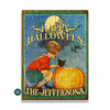Personalized Happy Halloween Witch Flying Under Full Moon Wall Sign Wood or Metal