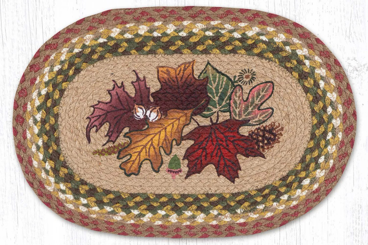 Autumn Leaves Braided Jute Oval Placemat Tableware