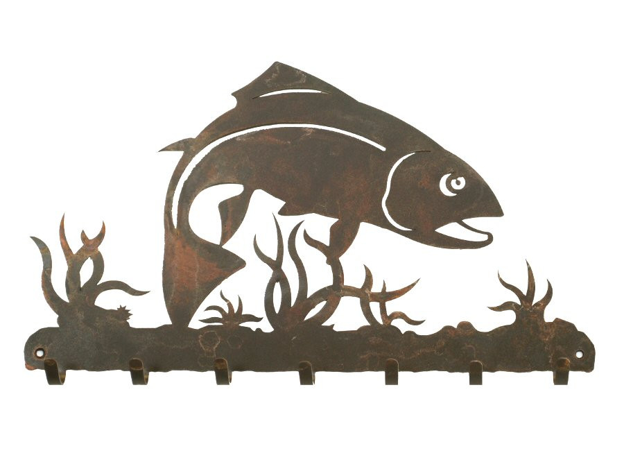 Trout Fish Metal Wall Key Rack | Rustic Fishing Lodge Organizer